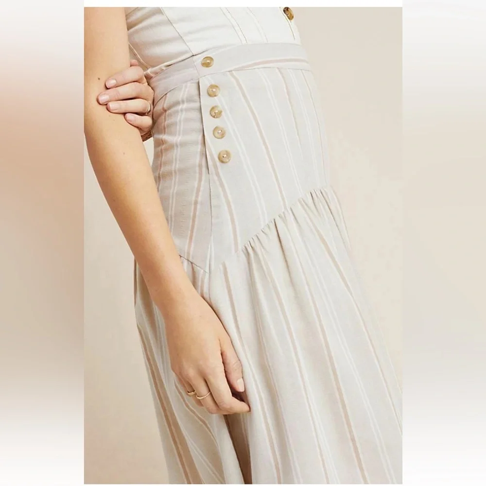 Anthropologie Evonna Striped Skirt US10 Side Zip Button Embellishments NEW